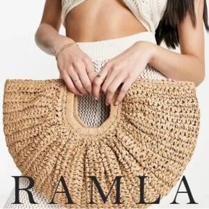 Ramla Bohemian Rattan Half Moon Bag- Tan